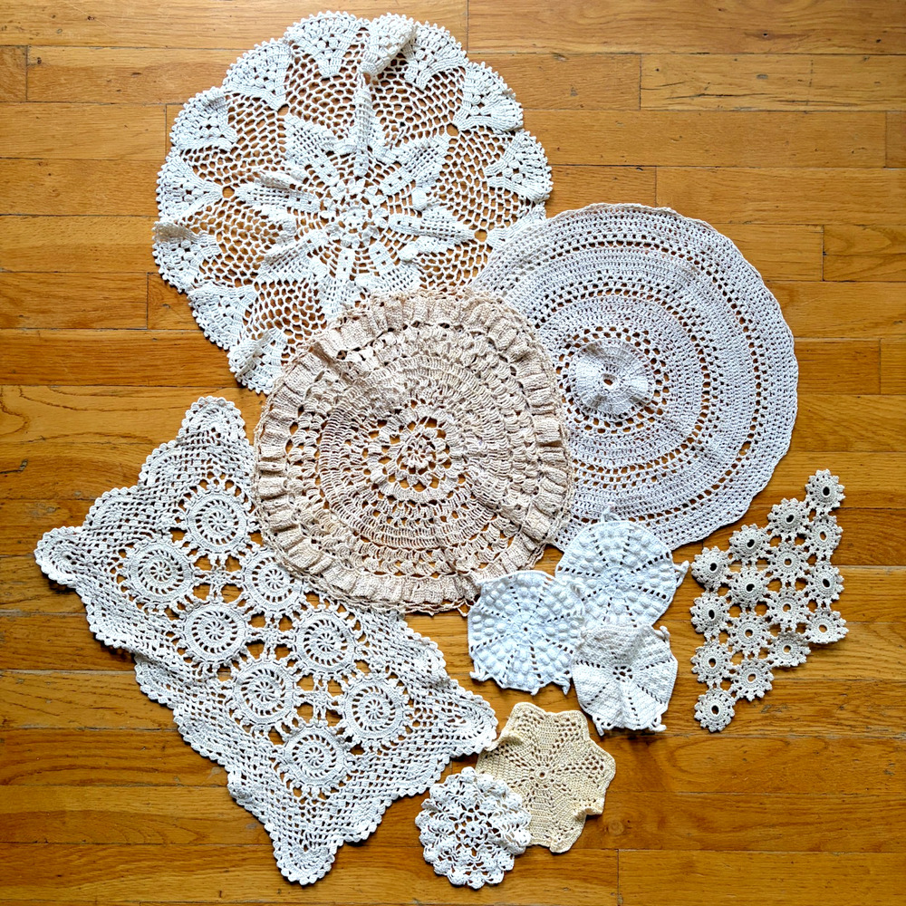 Vintage Crochet Doily Lot Lace Table Topper Set 10pc Large 20in Boho Decor